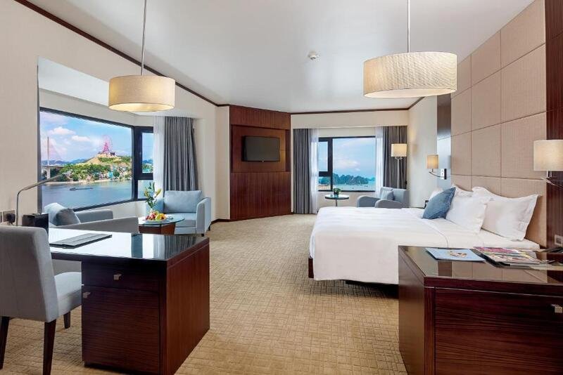 The luxurious resort room space with a sea bay view at Wyndham Legend Halong